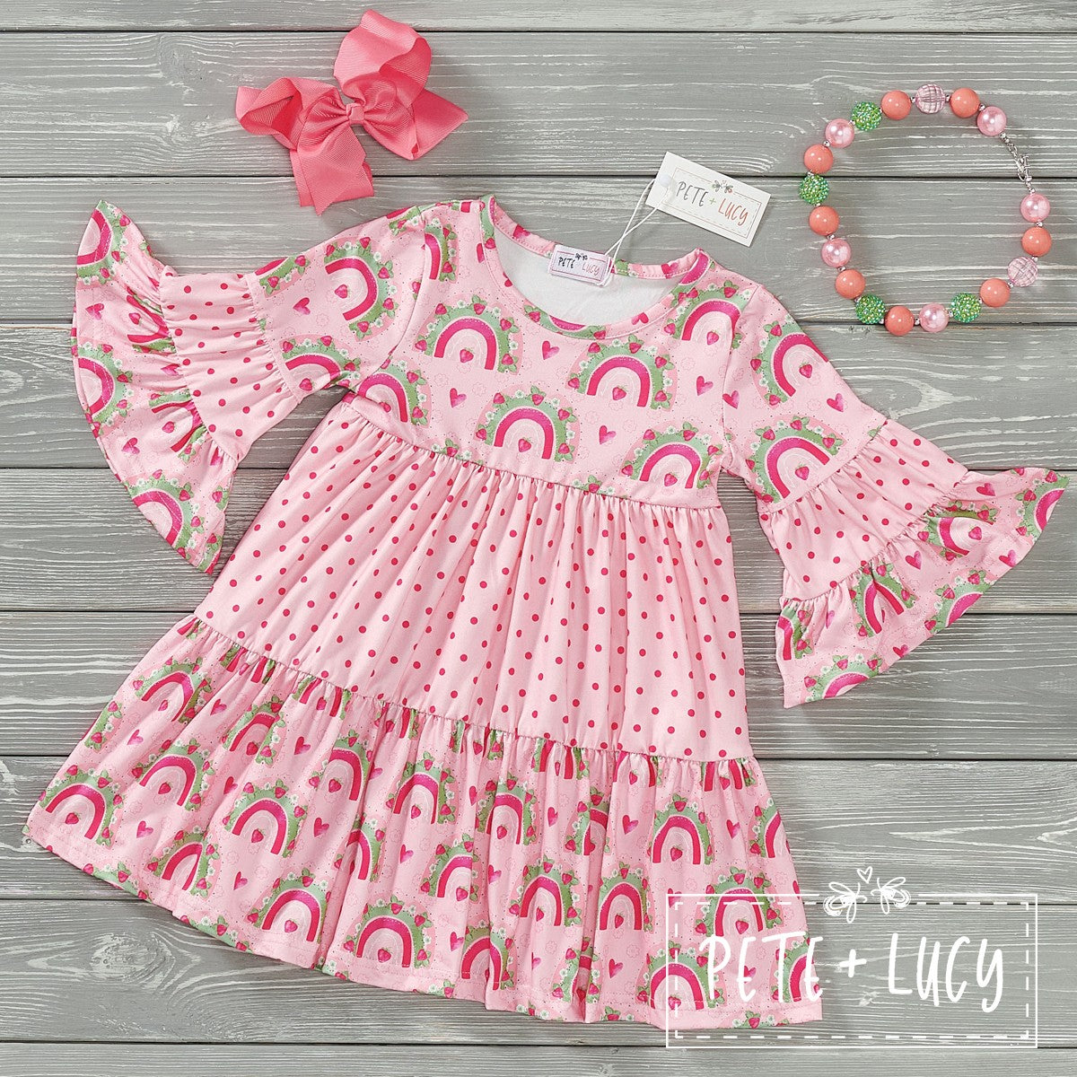 Strawberry Rainbows Long Sleeve Dress