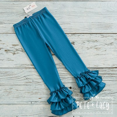 ALL THINGS SOLID: RUFFLED LEGGINGS in Marine Teal