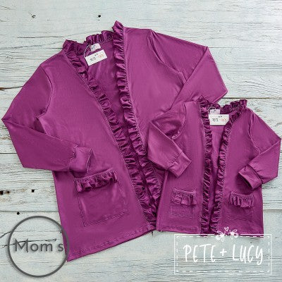 ALL THINGS SOLID: RUFFLED CARDIGANS MOM in Dusted Grape